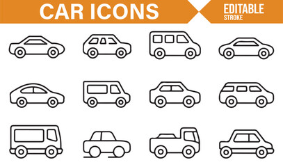 Car and Vehicle Icons for Use in Automotive, Transportation, and Driving Projects