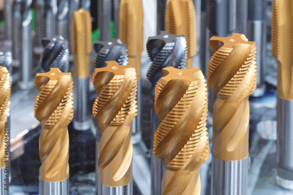 Poster various types of drill bitsmilling cutter . display is organized and bits are arranged in a way that makes it easy to see the differences between them.