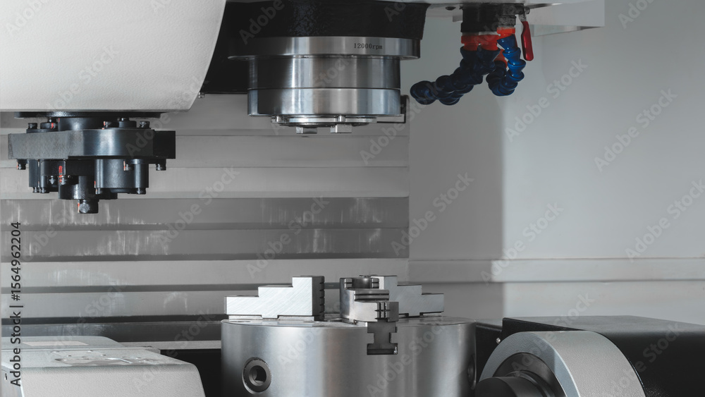 Poster the milling process on cnc milling machine. metal working concept on the milling machine.