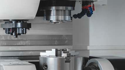 The milling process on CNC milling machine. metal working concept on the milling machine.