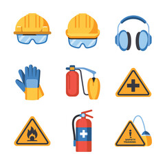 2d vector illustration safety icons , Civil protection and safety when working and taking safety 

