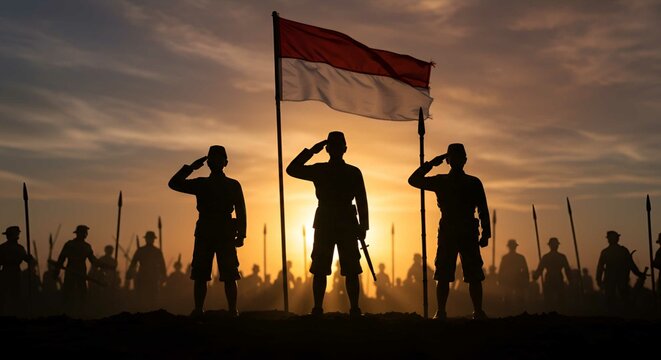 Traditional Indonesian Soldiers Saluting in Honor of Independence
