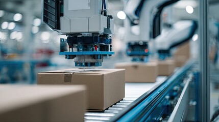 Close-up of robot sensors ensuring proper box placement during palletizing