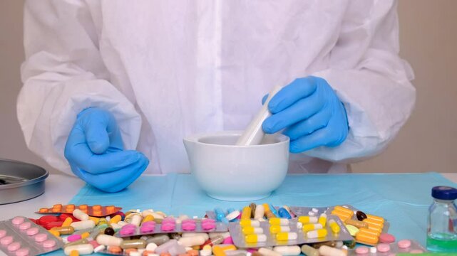 drugs to be examined in the laboratory. Selective focus.