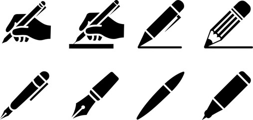 Fototapeta premium Vector pens and pencils icons set writing tools for drawing and sketching illustration office supplies