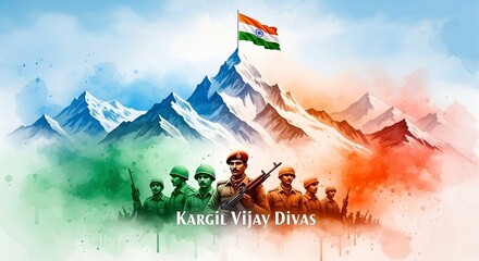 Kargil Vijay Diwas – 26th July: A Patriotic Digital Art Tribute to Indian Soldiers and Their Bravery in Snowy Mountains, Where the Tricolor Rose in Glory and the Nation Stood in Unity and Pride"