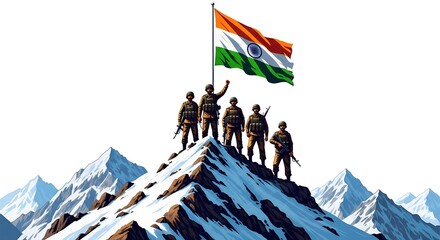 Kargil Vijay Diwas – A Patriotic and Epic Digital Art Tribute on 26th July Featuring Soldier Silhouettes, Snowy Mountains, and the Indian Flag"