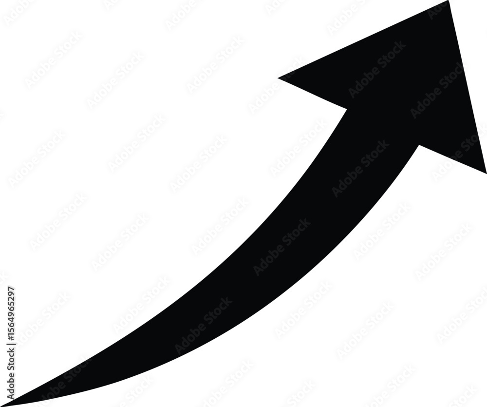 Poster vector art of a black curved arrow pointing upwards is isolated on white background