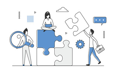 Efficient and innovative business team work solutions. Organizational objectives and building jigsaw vector monocolor illustration