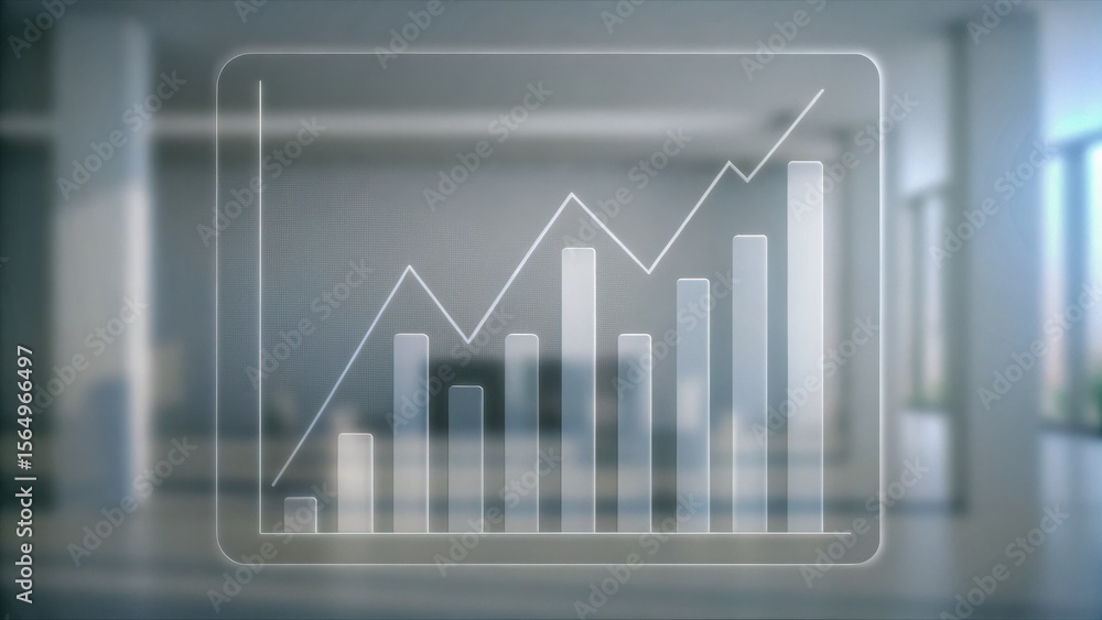 Poster a transparent bar and line graph overlay in a modern office environment, symbolizing growth and busi