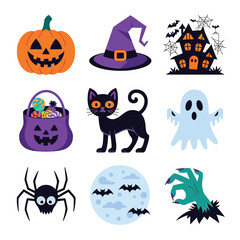 2d vector illustration Halloween t shirt icon design items ghost character Candles in carved pumpkin

