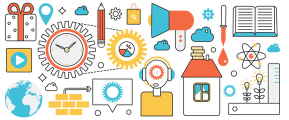 Growth in environmental awareness and safety. Abstract support and investment in environment, advertising of green lifestyle with megaphone in infographic concept banner, thin line art design