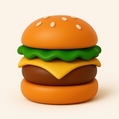 3D toy cheeseburger isolated on white background — playful and vibrant visual ideal for food branding, children’s products, educational materials, and fast-food themed campaigns