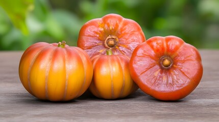 Obraz premium Vibrant Orange and Red Tropical Fruits on Wood