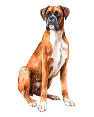 boxer dog on white background watercolor illustration 