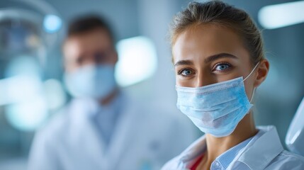 Dental Covid. Dentist in Lab Coat Check Patient's Teeth at Dental Clinic