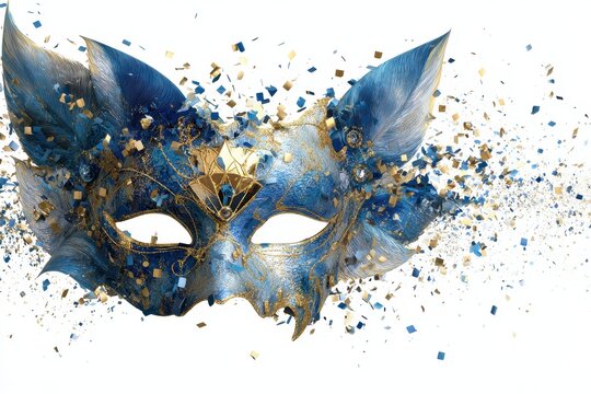 Diamond Invitation Blue. Realistic Carnival Mask for Luxury Masquerade Party