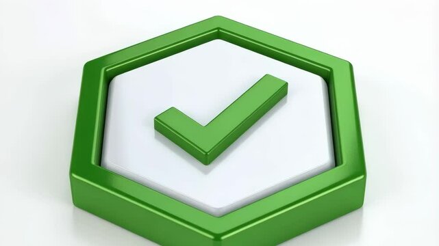 Green check mark inside hexagonal shape, symbolic of approval, agreement or successful completion