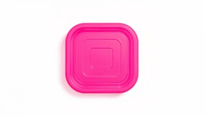 Square pink plastic food container on white background