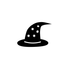 Halloween Witch Hat, Wizard Cone Cap Solid Flat Vector Icon Isolated on White Background.