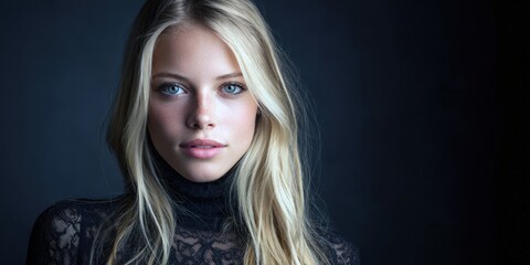 Naklejka premium Stunning blonde woman portrait. Elegant, stylish, and sophisticated. Ideal for fashion, beauty, and cosmetic advertising.