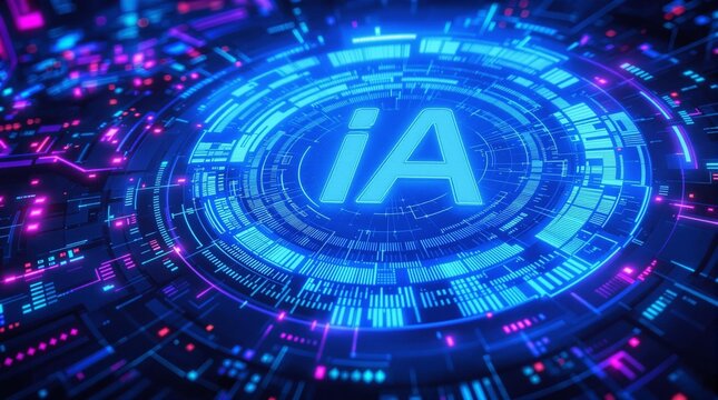 Symbole holographique d'agent IA &ndash; d&eacute;veloppement de l'intelligence artificielle en France.