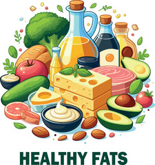 Healthy fats vector white background .