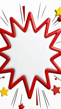 Abstract red zig zag banner with a star and circle on a white background, comic speech bubble frame and rays, copy space