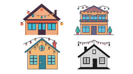 Fototapeta premium House with Christmas Lights Vector Icon – Festive Holiday Decoration Graphic