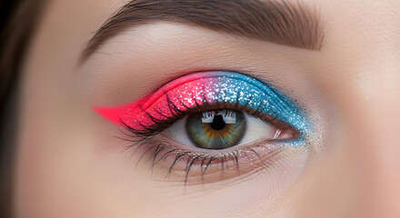 Obraz premium Dual-Tone Glitter Eye Makeup: Pink & Blue Glamour