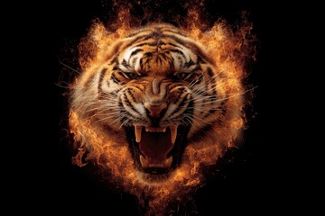 Fiery Tiger Face Black Bared