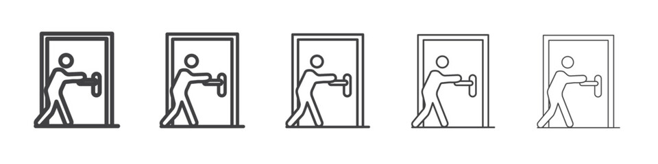 Person push the door icon Line graphics illustration symbol