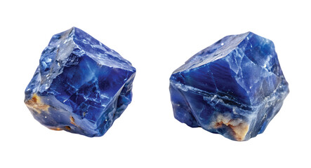 Rough Sapphire Crystal: A raw blue sapphire crystal chunk with jagged surface, deep color and natural form, PNG