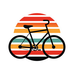 retro vintage sunset striped bicycle silhouette vector