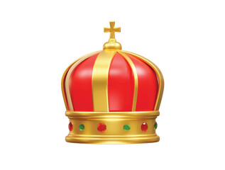 Golden and Red Royal Crown with Jewels icon 3d rendering illustration
