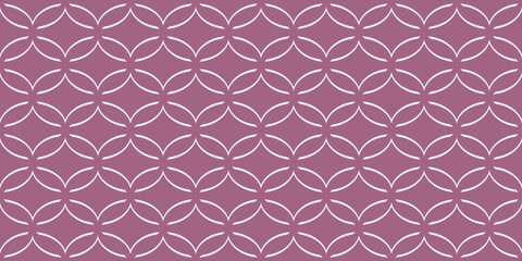 A seamless pattern with interlocking circles creates a geometric design in shades of mauve and white. The repeated motif forms a visually appealing grid across the entire surface.