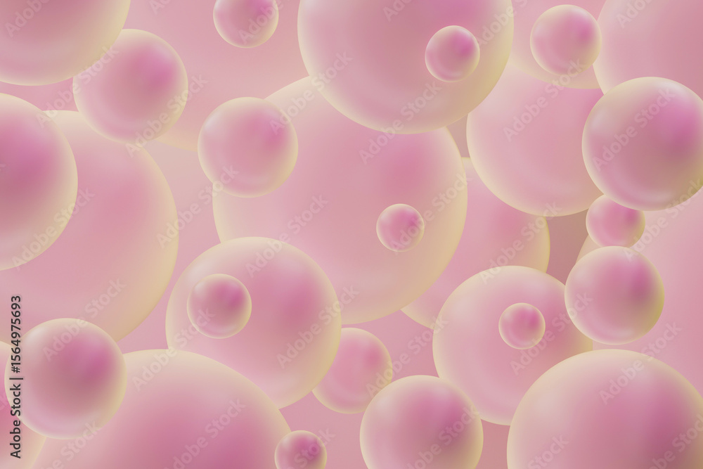 Poster dreamy pink abstract spheres with soft gradient and glossy texture in minimalist background for mode