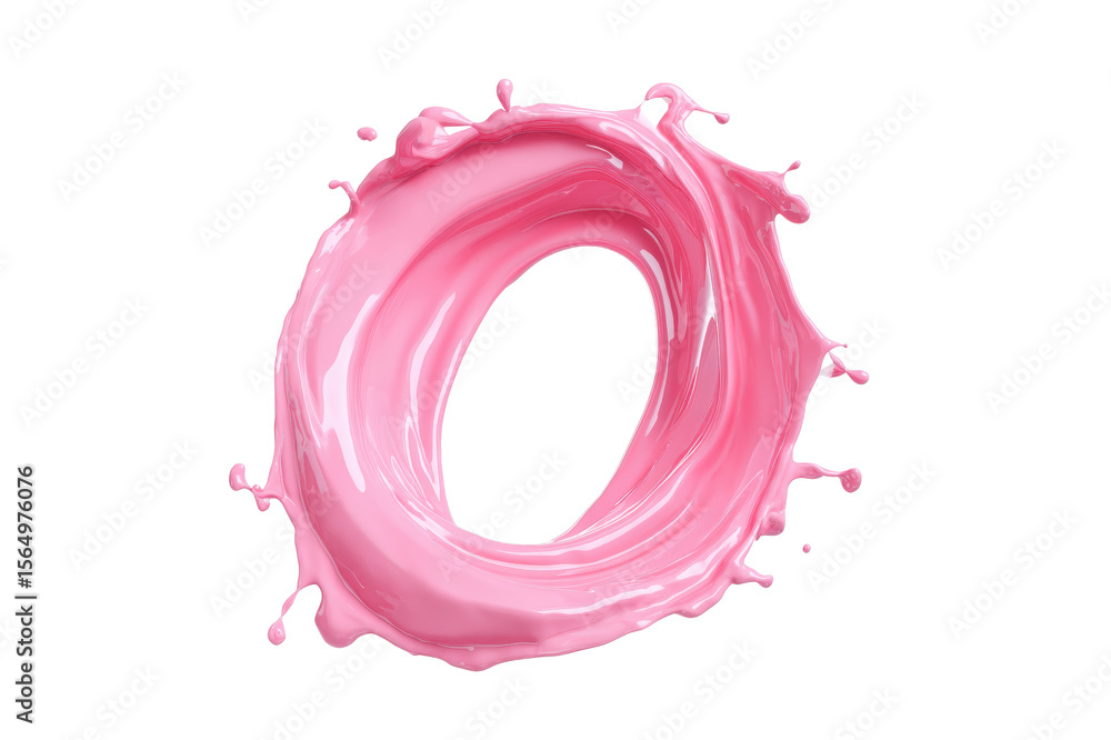 Poster pink splash forming the shape of the number zero against a solid transparent background isolate