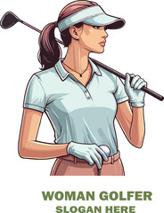 woman golfer vector white background .