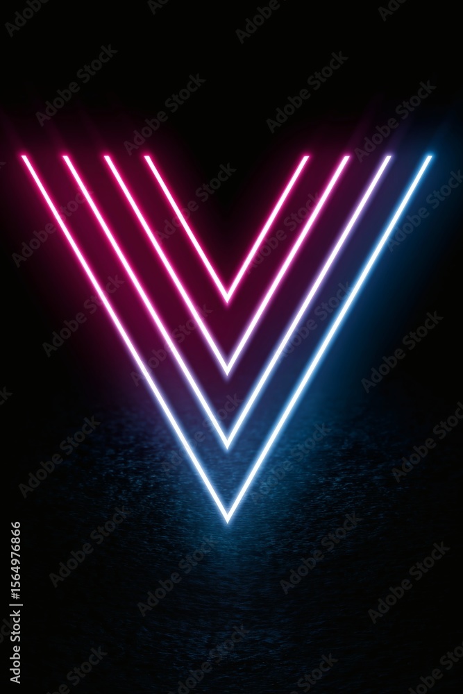 Wall mural neon v shape lines, glowing futuristic pattern, retro synthwave background