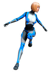 3D Rendering Female Robot on White