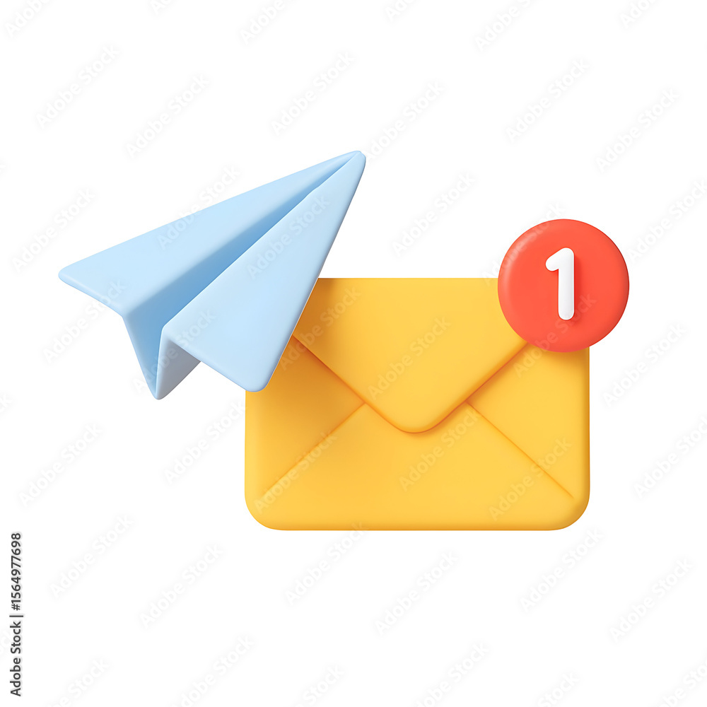 Aufkleber an envelope with a paper airplane symbolizes sending a message or receiving new communication.