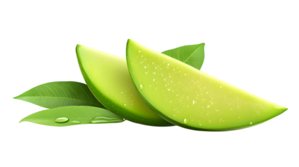 slice of green mango isolated on white background