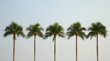 Obraz premium Five Palm Trees Row Tropical Summer Vacation Scene