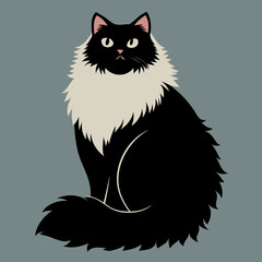 Elegant Ragdoll Cat Vector Silhouette Featuring Soft Body and Gentle Sitting Posture