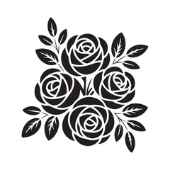 Black rose bouquet with leaves stencil floral flower