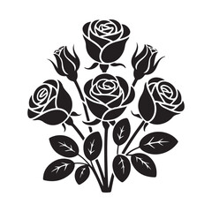Black and white silhouette of a bouquet of roses flower