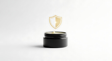 Protected Beauty: Cosmetic Jar with Shield Graphic