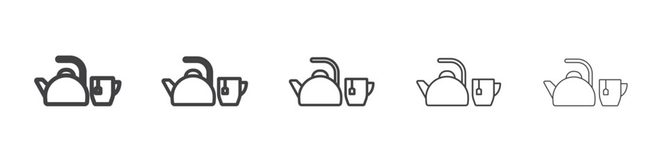 Teapot with teabag on cup icon Line graphics illustration symbol