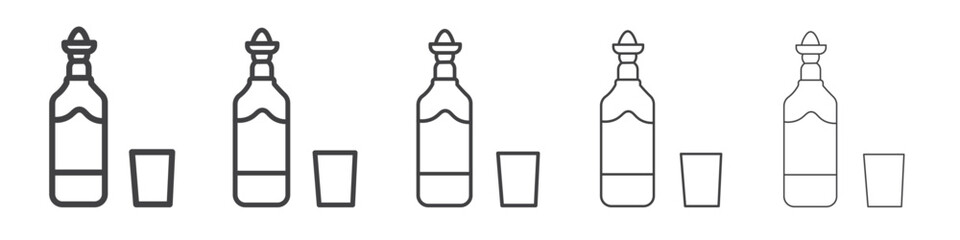 Tequila bottle and glass icon Line graphics illustration symbol